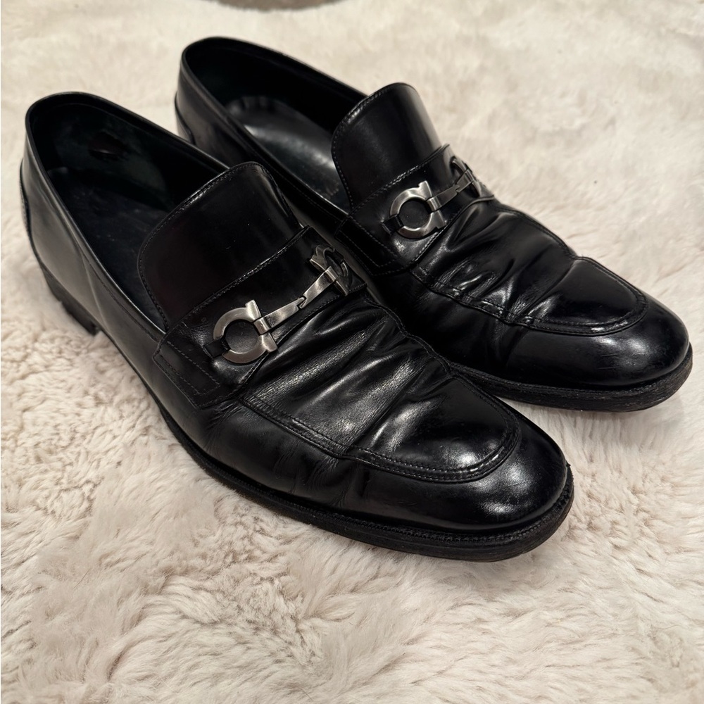 Salvatore Ferragamo Black Leather Oxfords with Textured Finish